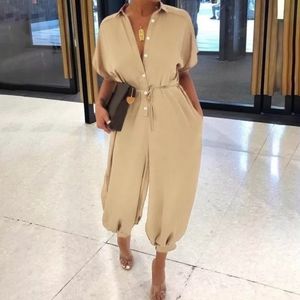 Khaki Sexy Polka Dot Lace up Jumpsuit